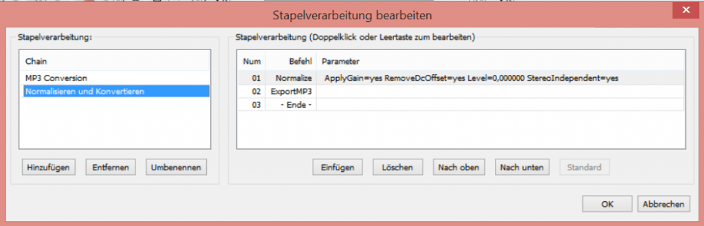 Ein Makro oder eine Stapelverarbeitung in Audacity erstellen