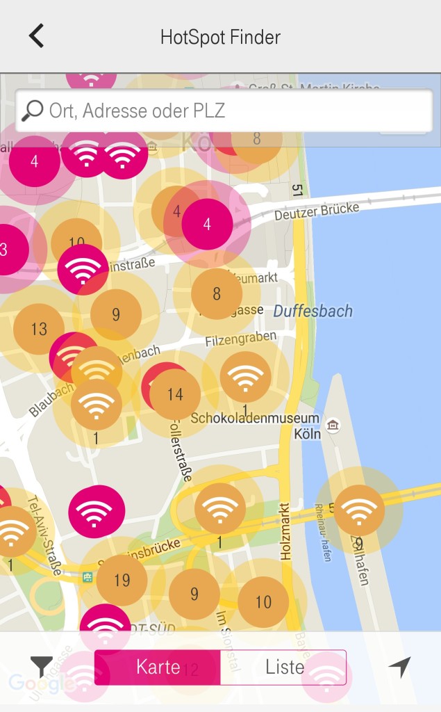Die HotSpot-Dichte in der Innenstadt von Köln