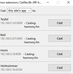 FX-Cast Cast-Gerät auswählen