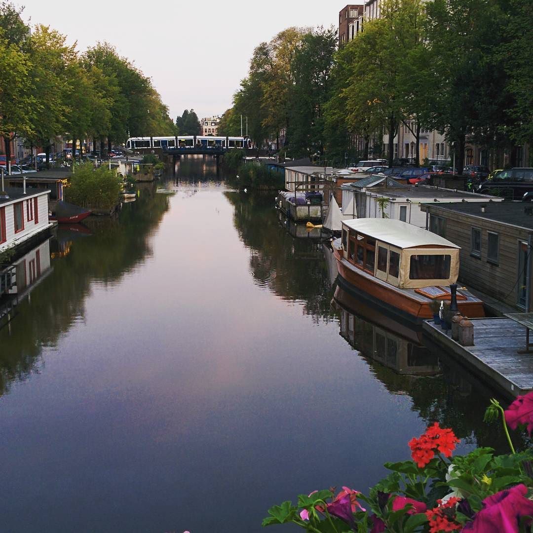 #beautiful #Amsterdam #sunny #gracht #boats #houseboats #flowers #tram