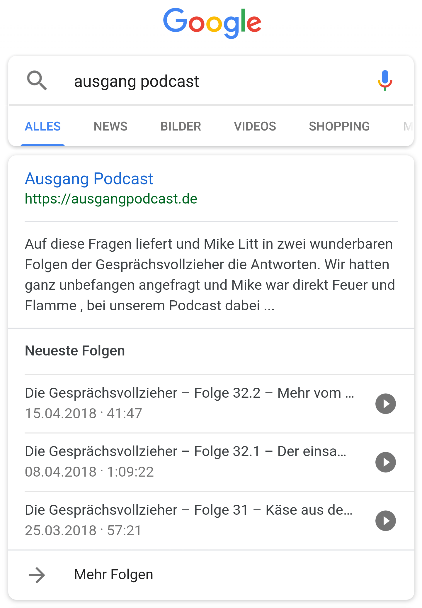 Google Podcast Suche